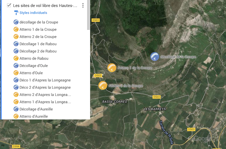 Carte des sites de parapente des Hautes-Alpes